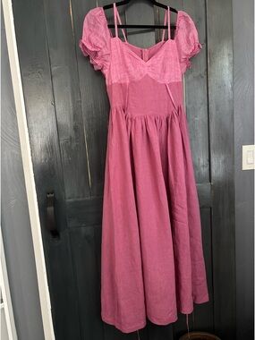 Linennaive tentree LINEN🌸 Rose-Pink 🌸Puff Sleeve Maxi Dress sz XS